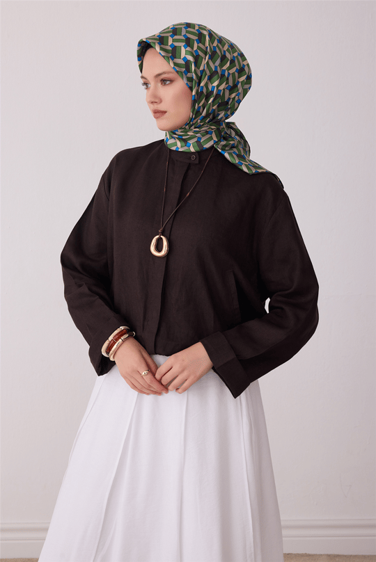 Çok Renkli Geometrik Desen %100 Twill İpek Eşarp 4407-84