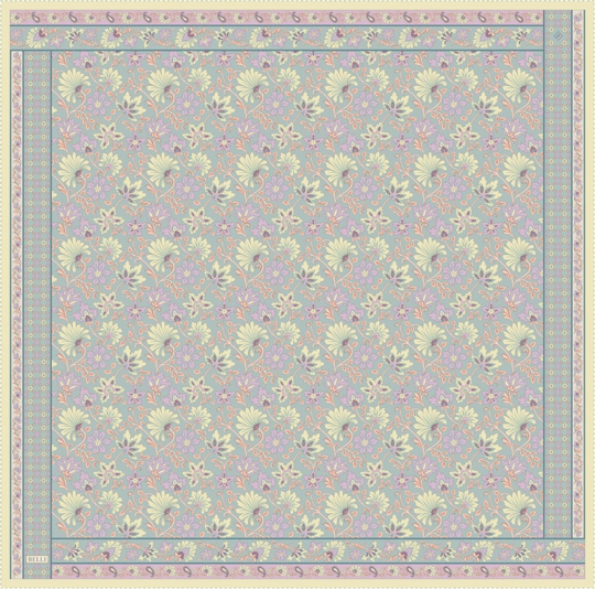 Gri Çok Renkli Etnik Desen %100 Twill İpek Eşarp 4314-80