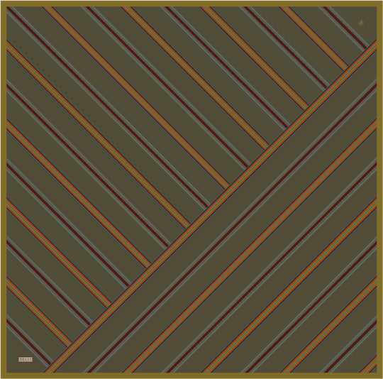 Haki Geometrik Desen %100 Twill İpek Eşarp 4405-34