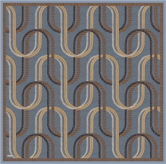 İndigo Geometrik Desen %100 Twill İpek Eşarp 4424-82