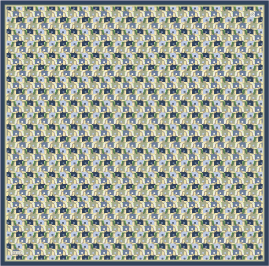 İndigo Geometrik Desen %100 Twill İpek Eşarp 4402-81