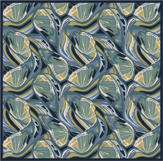 İndigo Soyut Desen %100 Twill İpek Eşarp 4417-83