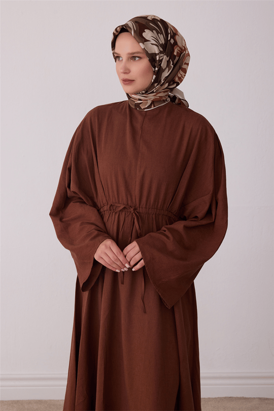 Kahverengi Çiçek Deseni %100 Twill İpek Eşarp 4416-85