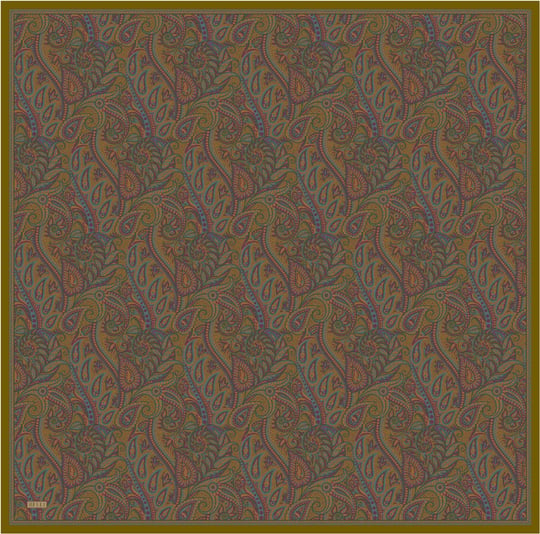 Kahverengi Etnik Desen %100 Twill İpek Eşarp 4404-02