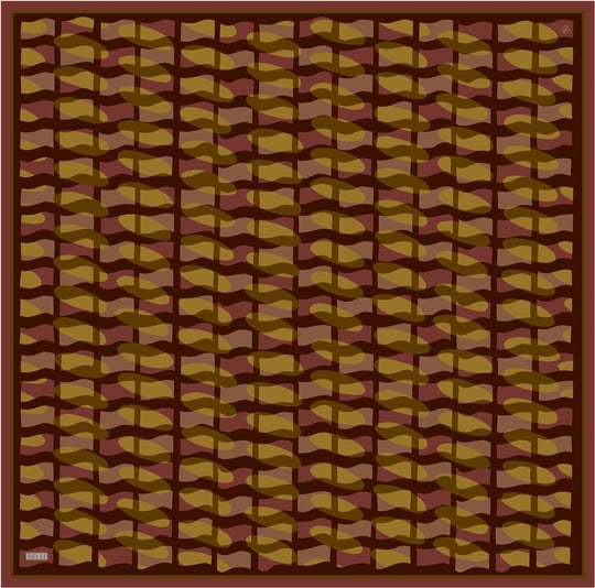 Kahverengi Geometrik Desen %100 Twill İpek Eşarp 4420-52