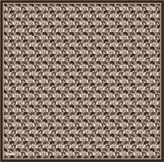 Kahverengi Geometrik Desen %100 Twill İpek Eşarp 4402-58