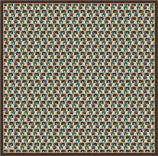 Kahverengi Geometrik Desen %100 Twill İpek Eşarp 4402-50