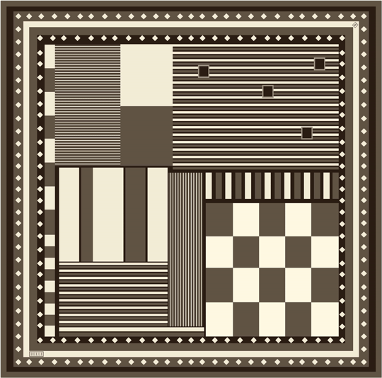 Kahverengi Geometrik Desen %100 Twill İpek Eşarp 4401-57