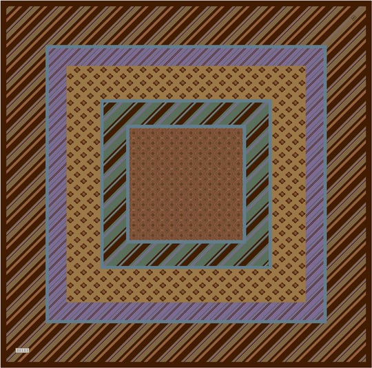 Kahverengi Geometrik Desen %100 Twill İpek Eşarp 4423-51