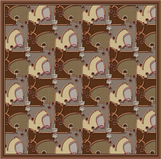 Kahverengi Geometrik Desen %100 Twill İpek Eşarp 4400-05
