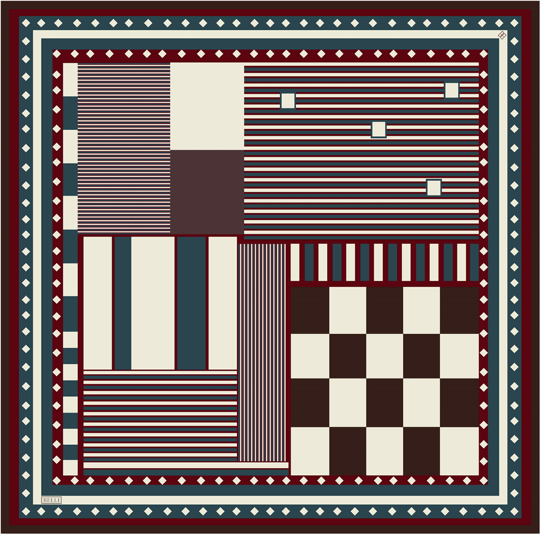 Kahverengi Geometrik Desen %100 Twill İpek Eşarp 4401-03