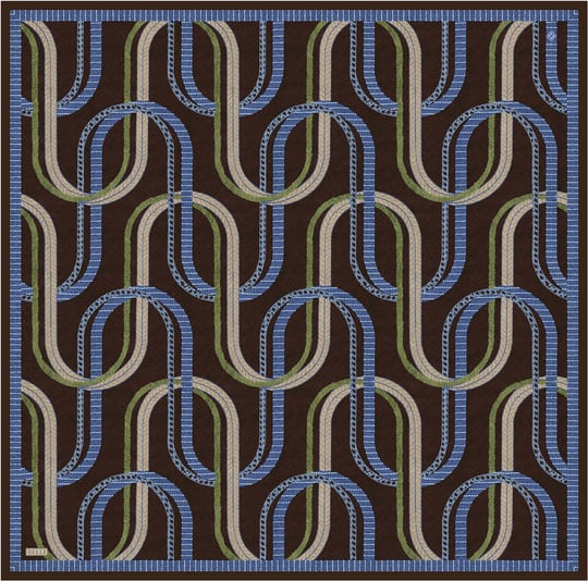 Kahverengi Geometrik Desen %100 Twill İpek Eşarp 4424-56