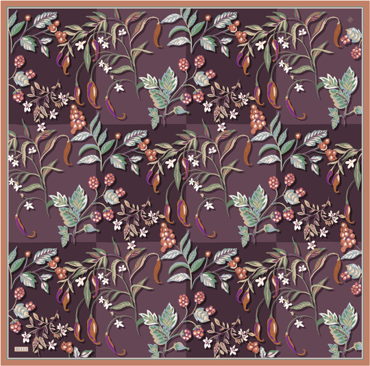 Kahverengi Obje Desen %100 Twill İpek Eşarp 4320-32
