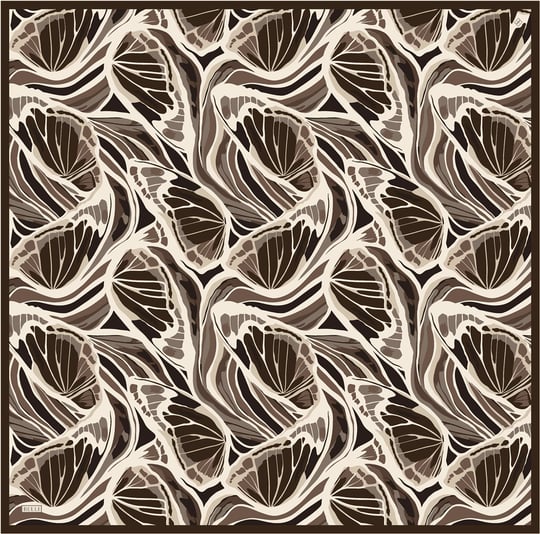 Kahverengi Soyut Desen %100 Twill İpek Eşarp 4417-60