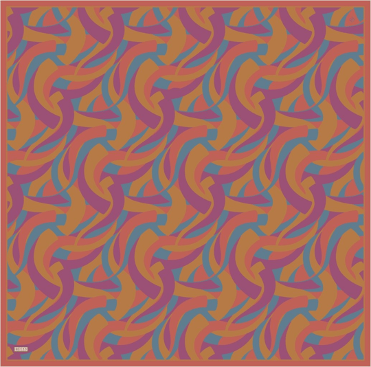 Kiremit Çok Renkli Geometrik Desen %100 Twill İpek Eşarp 4327-83