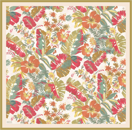 Kırmızı Çiçek Desen %100 Twill İpek Eşarp 4323-01