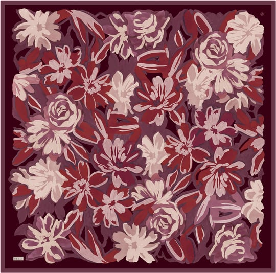 Kırmızı Çiçek Deseni %100 Twill İpek Eşarp 4416-82