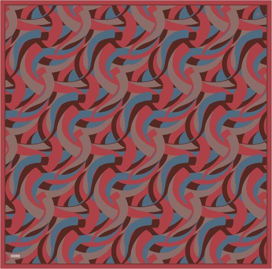 Kırmızı Çok Renkli Geometrik Desen %100 Twill İpek Eşarp 4327-85