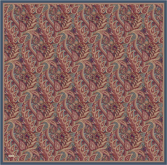 Kırmızı Etnik Desen %100 Twill İpek Eşarp 4404-05