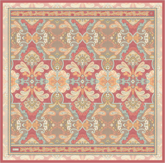 Kırmızı Etnik Desen %100 Twill İpek Eşarp 4304-03