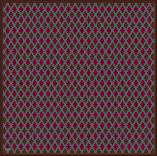 Kırmızı Geometrik Desen %100 Twill İpek Eşarp 4408-02