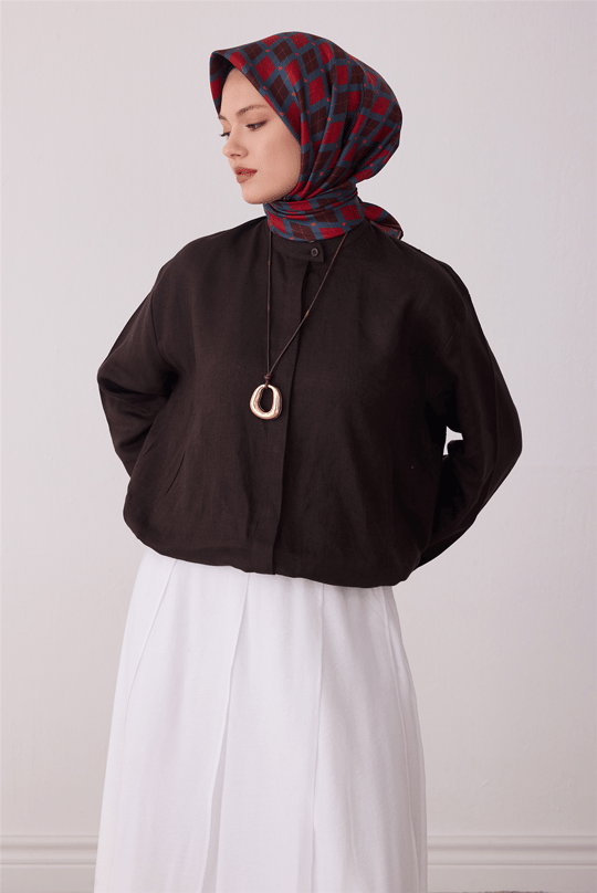 Kırmızı Geometrik Desen %100 Twill İpek Eşarp 4408-02