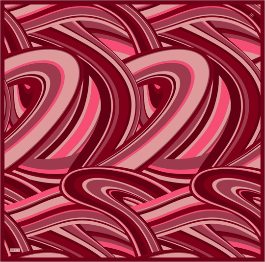 Kırmızı Geometrik Desen %100 Twill İpek Eşarp 4311-06