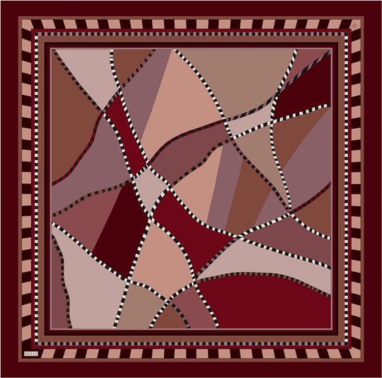 Kırmızı Geometrik Desen %100 Twill İpek Eşarp 4419-83