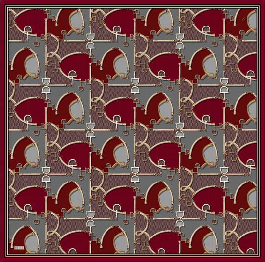Kırmızı Geometrik Desen %100 Twill İpek Eşarp 4400-31