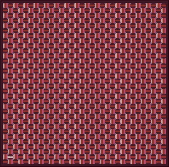 Kırmızı Geometrik Desen %100 Twill İpek Eşarp 4407-36