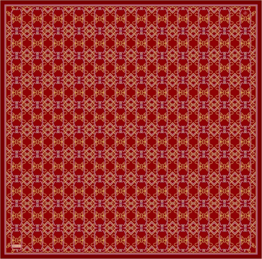 Kırmızı Klasik Desen %100 Twill İpek Eşarp 4328-01