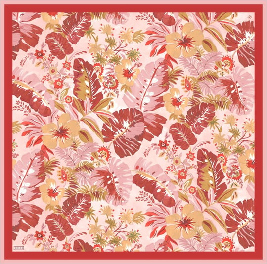 Kırmızı Pembe Çok Renkli Çiçek Desen %100 Twill İpek Eşarp 4323-52