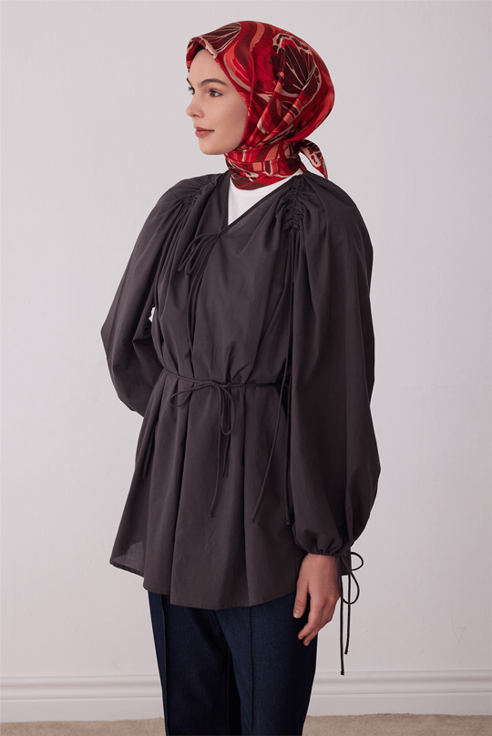 Kırmızı Soyut Desen %100 Twill İpek Eşarp 4417-57