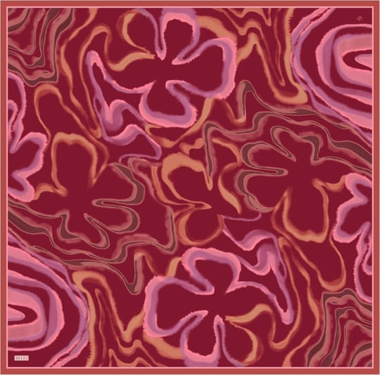 Kırmızı Soyut Desen %100 Twill İpek Eşarp 4301-33
