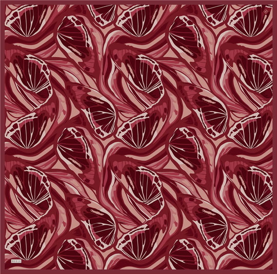 Kırmızı Soyut Desen %100 Twill İpek Eşarp 4417-57