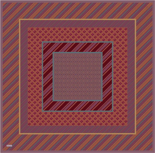 Kırmızı Turuncu Geometrik Desen %100 Twill İpek Eşarp 4423-81
