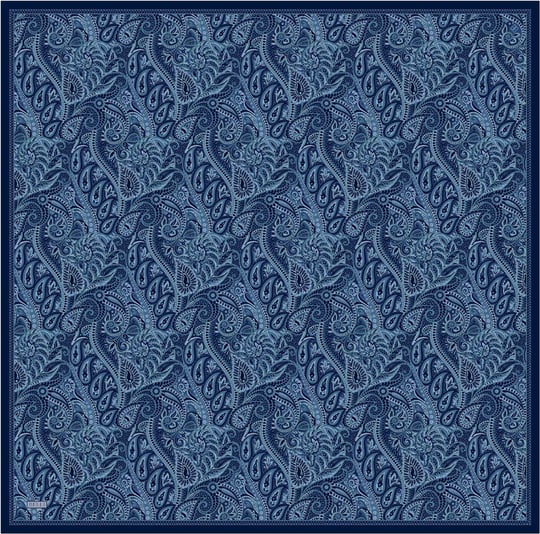 Lacivert Etnik Desen %100 Twill İpek Eşarp 4404-80