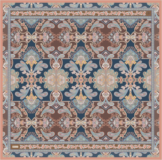 Lacivert Etnik Desen %100 Twill İpek Eşarp 4304-31
