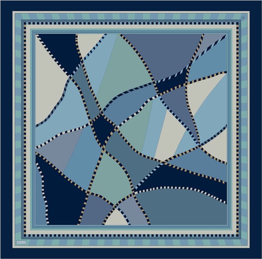 Lacivert Geometrik Desen %100 Twill İpek Eşarp 4419-82