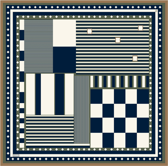 Lacivert Geometrik Desen %100 Twill İpek Eşarp 4401-56