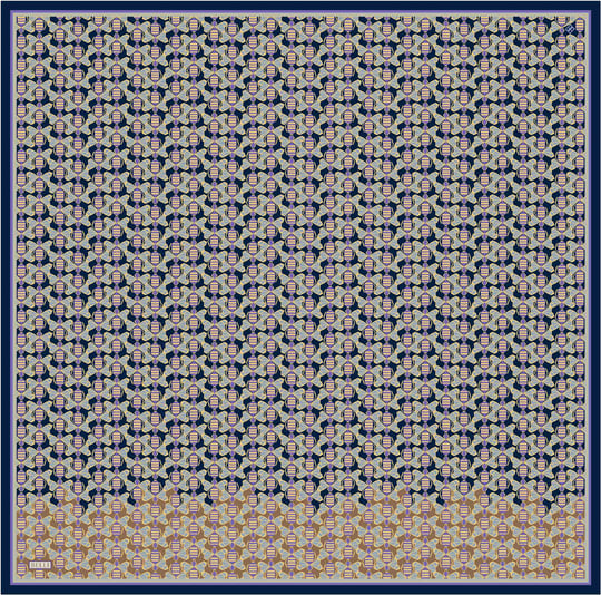 Lacivert Geometrik Desen %100 Twill İpek Eşarp 4403-83