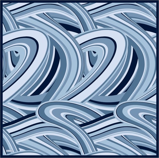Lacivert Geometrik Desen %100 Twill İpek Eşarp 4311-05