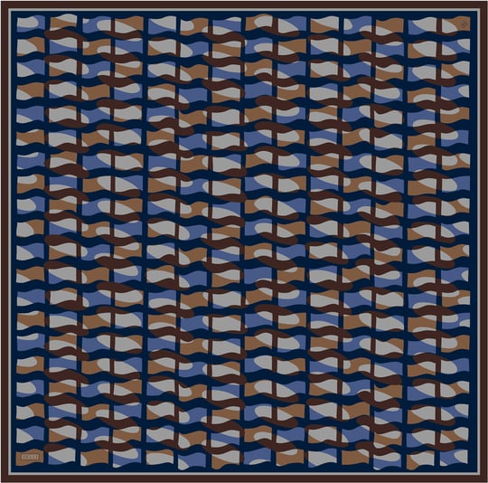 Lacivert Geometrik Desen %100 Twill İpek Eşarp 4420-07