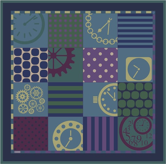 Lacivert Obje Desen %100 Twill İpek Eşarp 4409-80