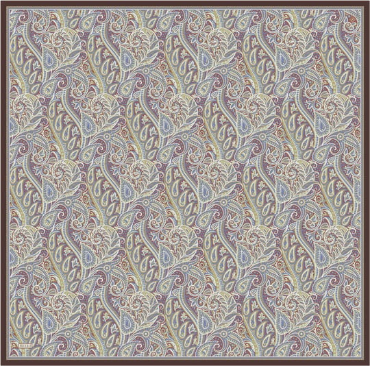 Lila Etnik Desen %100 Twill İpek Eşarp 4404-33