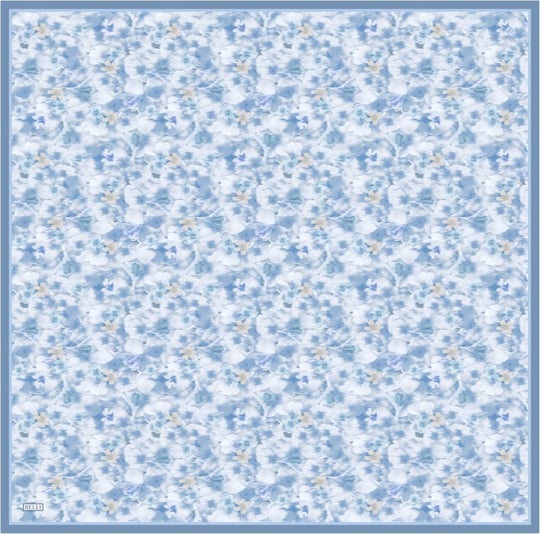 Mavi Çiçek Desen %100 Twill İpek Eşarp 4319-85