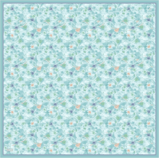 Mavi Çok Renkli Çiçek Desen %100 Twill İpek Eşarp 4319-52