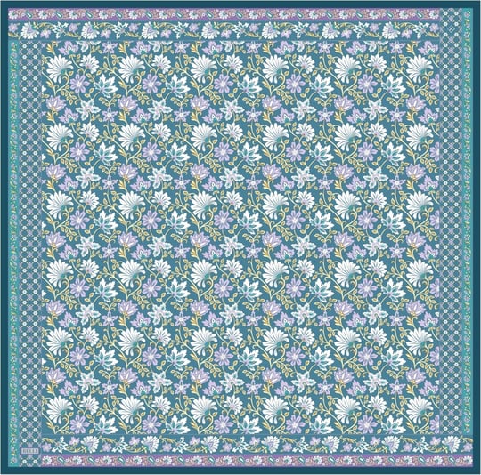 Mavi Etnik Desen %100 Twill İpek Eşarp 4314-52