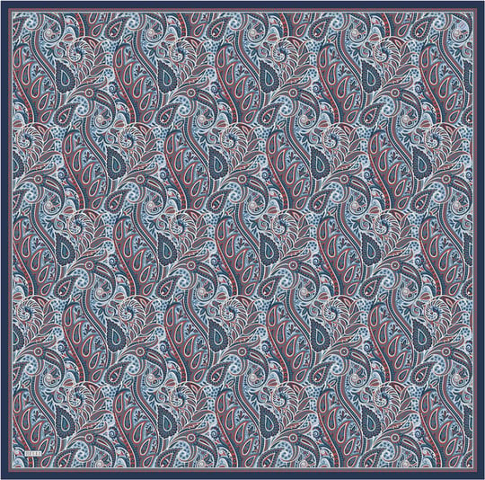 Mavi Etnik Desen %100 Twill İpek Eşarp 4404-35