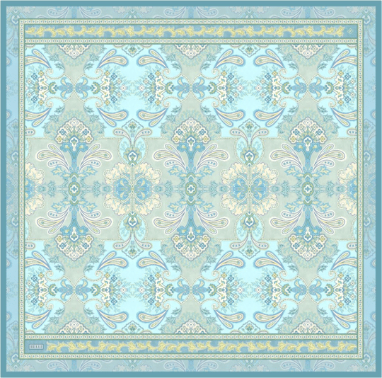 Mavi Etnik Desen %100 Twill İpek Eşarp 4304-52